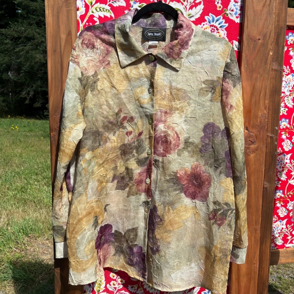 Vintage 90s Crinkle Chiffon Floral Ethereal Whimsigoth Oversize Button Up Blouse - Picture 9 of 15